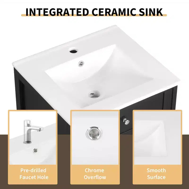 Meuble-lavabo MAYEERTY 20 pouces avec lavabo, porte à fermeture amortie, étagère de rangement réglable, gris