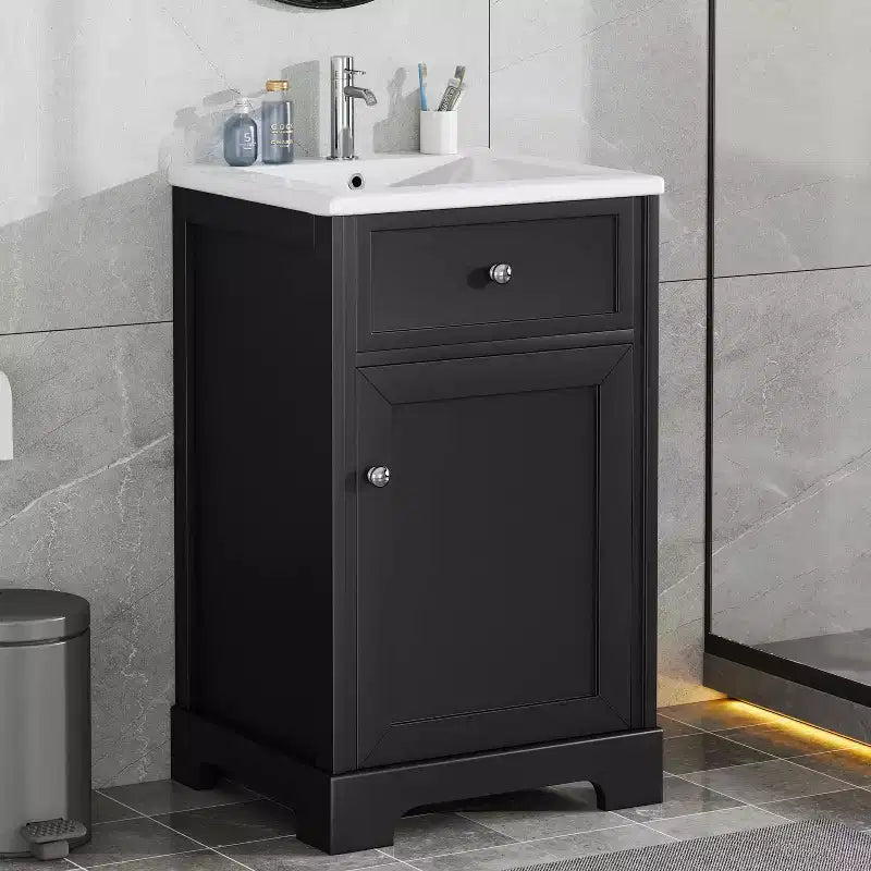 Meuble-lavabo MAYEERTY 20 pouces avec lavabo, porte à fermeture amortie, étagère de rangement réglable, gris