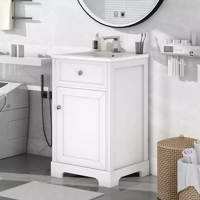 Meuble-lavabo MAYEERTY 20 pouces avec lavabo, porte à fermeture amortie, étagère de rangement réglable, gris