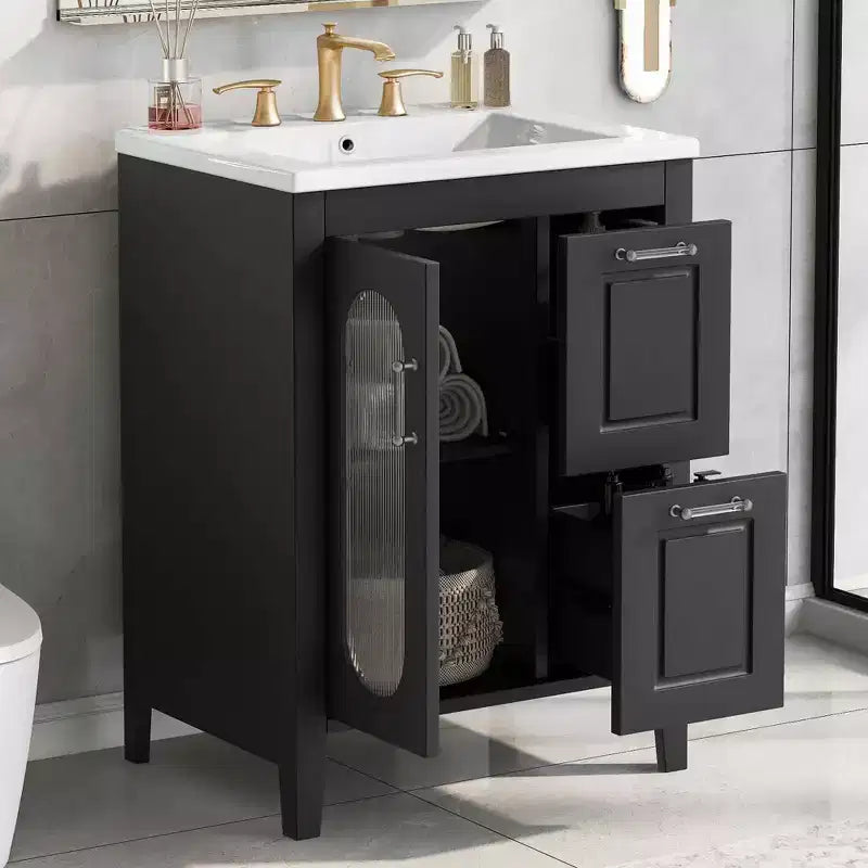 MAYEERTY Meuble de Salle de Bain Noir Triangle Étagère Réglable MDF Moderne