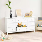 VEVOR Commode 9 tiroirs, Commode en bois avec dispositif coulissant et anti-basculement, Commode rétro minimaliste, Blanc