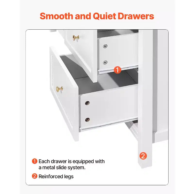 VEVOR Commode 9 tiroirs, Commode en bois avec dispositif coulissant et anti-basculement, Commode rétro minimaliste, Blanc