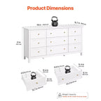VEVOR Commode 9 tiroirs, Commode en bois avec dispositif coulissant et anti-basculement, Commode rétro minimaliste, Blanc