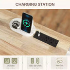 Îlot de cuisine sur roulettes avec abattant, station de charge, desserte de cuisine roulante avec plateau en bois, étagère réglable