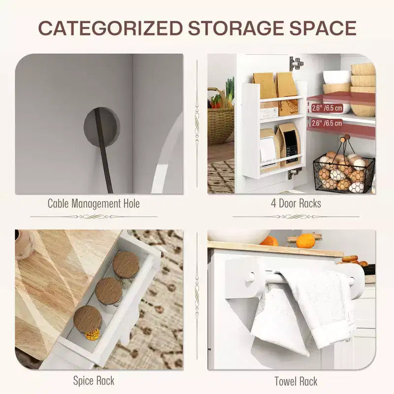 Îlot de cuisine sur roulettes avec abattant, station de charge, desserte de cuisine roulante avec plateau en bois, étagère réglable