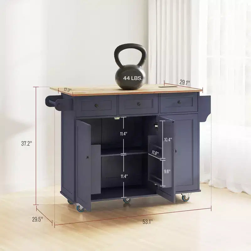 Îlot de cuisine sur roulettes avec abattant, station de charge, desserte de cuisine roulante avec plateau en bois, étagère réglable