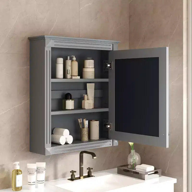 MAYEERTY Meuble de rangement mural de salle de bain 27 avec miroir et étagère réglable en hauteur Gris