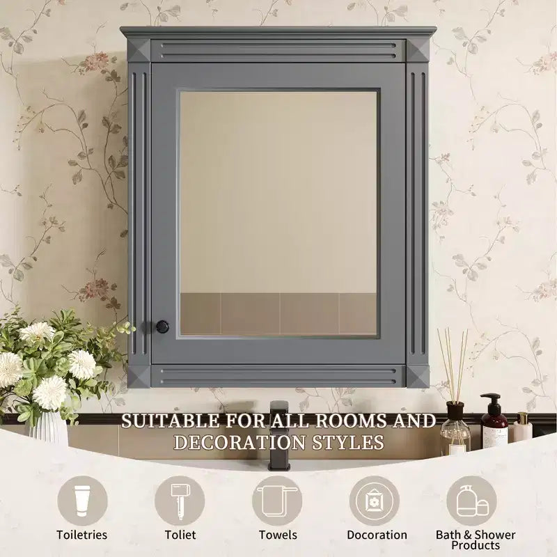 MAYEERTY Meuble de rangement mural de salle de bain 27 avec miroir et étagère réglable en hauteur Gris