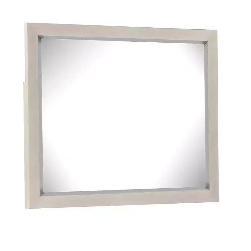 Miroir de commode Royal Hampton, verre biseauté, cadre en bois massif gris clair, 34x44
