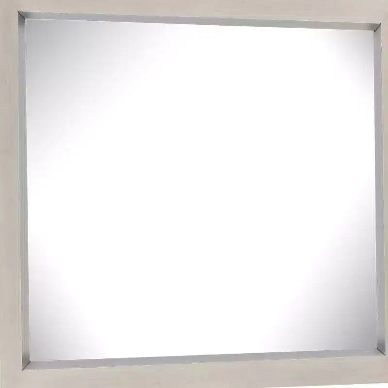Miroir de commode Royal Hampton, verre biseauté, cadre en bois massif gris clair, 34x44