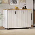 51 inch White Fluted Kitchen Island with Drop Leaf Rolling Kitchen Cart with Towel Rack for Kitchen Dining Room