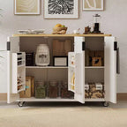 Îlot de cuisine cannelé blanc de 51 pouces avec plateau rabattable Chariot de cuisine roulant avec porte-serviettes pour salle à manger de cuisine