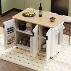 Îlot de cuisine cannelé blanc de 51 pouces avec plateau rabattable Chariot de cuisine roulant avec porte-serviettes pour salle à manger de cuisine