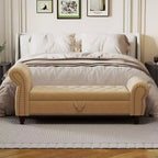 TUYOHW Banc de rangement rectangulaire, banc ottoman de bout de lit de 64,5 pouces avec design touffeté à clous, ottoman en lin pour salon, chambre, entrée