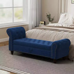 TUYOHW Banc de rangement rectangulaire, banc ottoman de bout de lit de 64,5 pouces avec design touffeté à clous, ottoman en lin pour salon, chambre, entrée