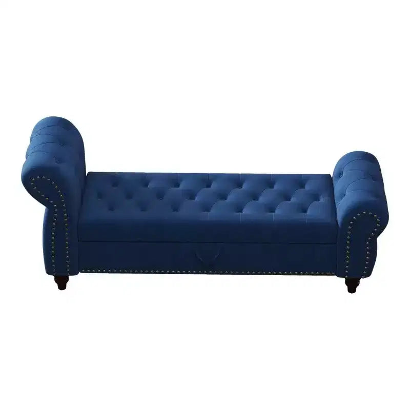 TUYOHW Banc de rangement rectangulaire, banc ottoman de bout de lit de 64,5 pouces avec design touffeté à clous, ottoman en lin pour salon, chambre, entrée