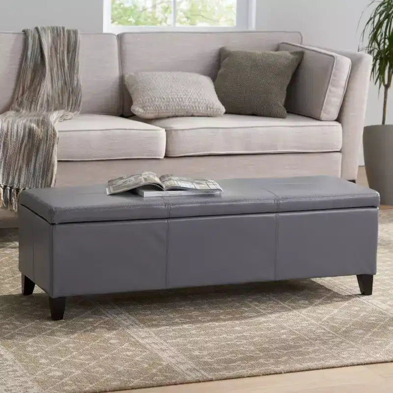 TUYOHW Banc de rangement, banc ottoman de bout de lit 51,25 avec couvercle à fermeture en douceur, ottoman rectangulaire pour salon, entrée