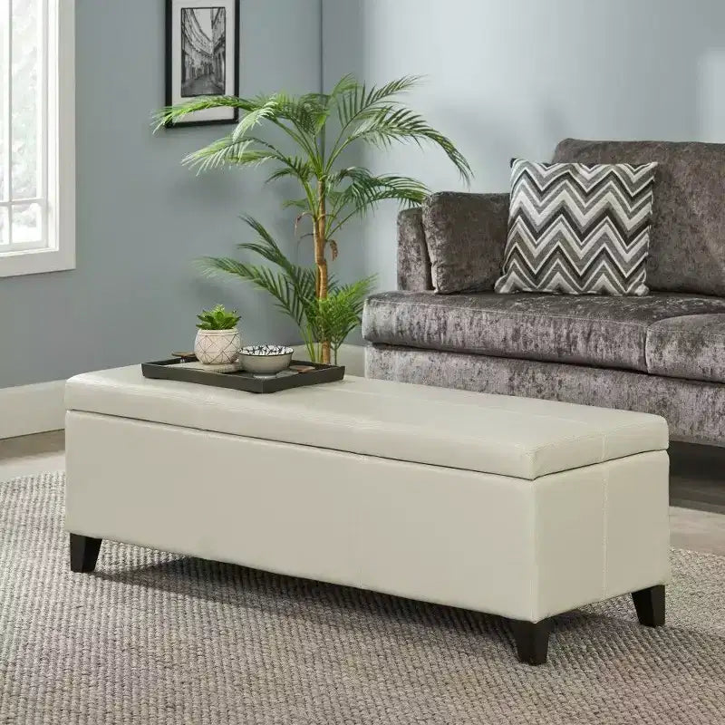 TUYOHW Banc de rangement, banc ottoman de bout de lit 51,25 avec couvercle à fermeture en douceur, ottoman rectangulaire pour salon, entrée