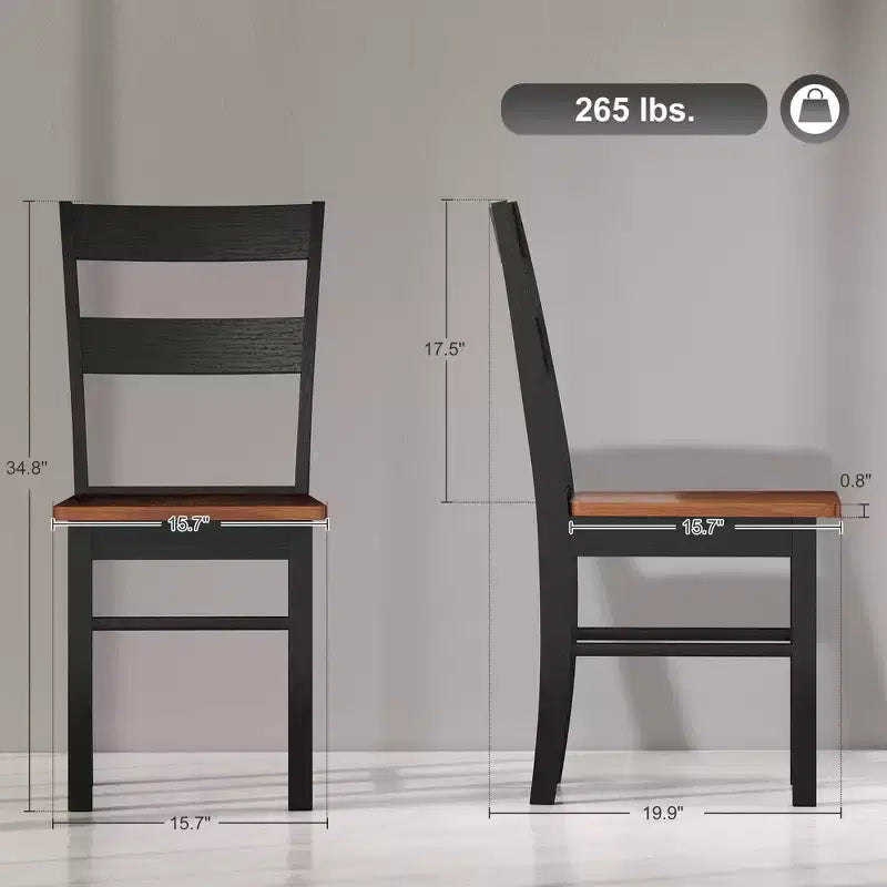 Chaises de salle à manger de ferme, ensemble de 2 chaises de table de cuisine en bois d'hévéa avec dossier ouvert pour le salon