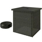 Wicker Side Table with 1.5 Umbrella Hole, Square Outdoor End Table with UV-Resistant Frame, Storage Space