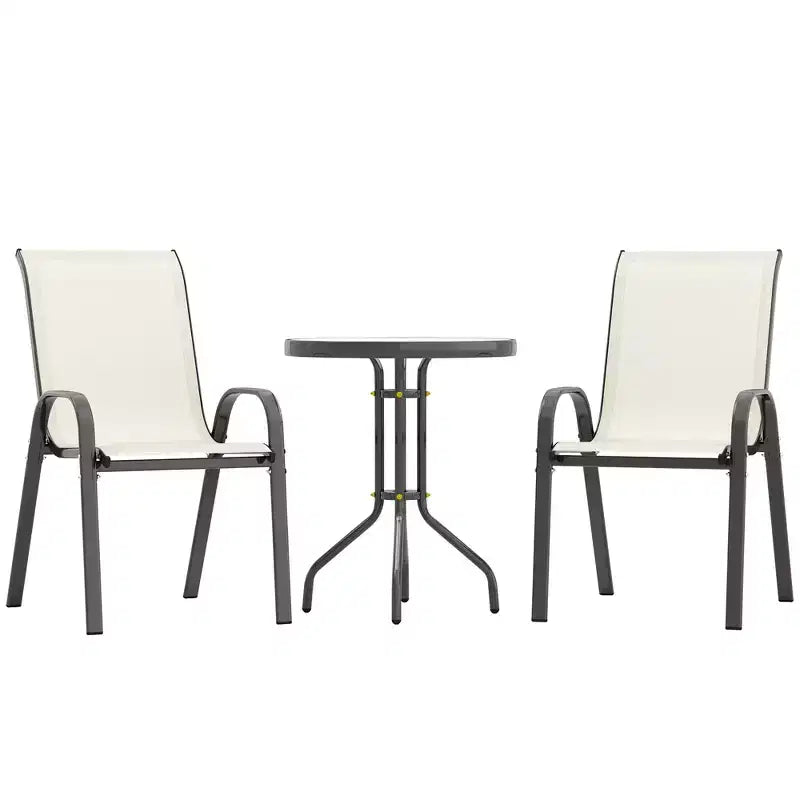 3 Pieces Bistro Set, Small Patio Furniture Set with Stackable Chairs and Glass Table for Backyard, Balcony