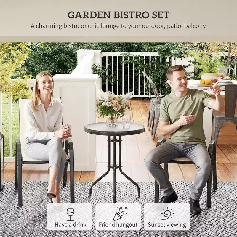 Ensemble de bistro 3 pièces, petit salon de jardin avec chaises empilables et table en verre pour jardin, balcon