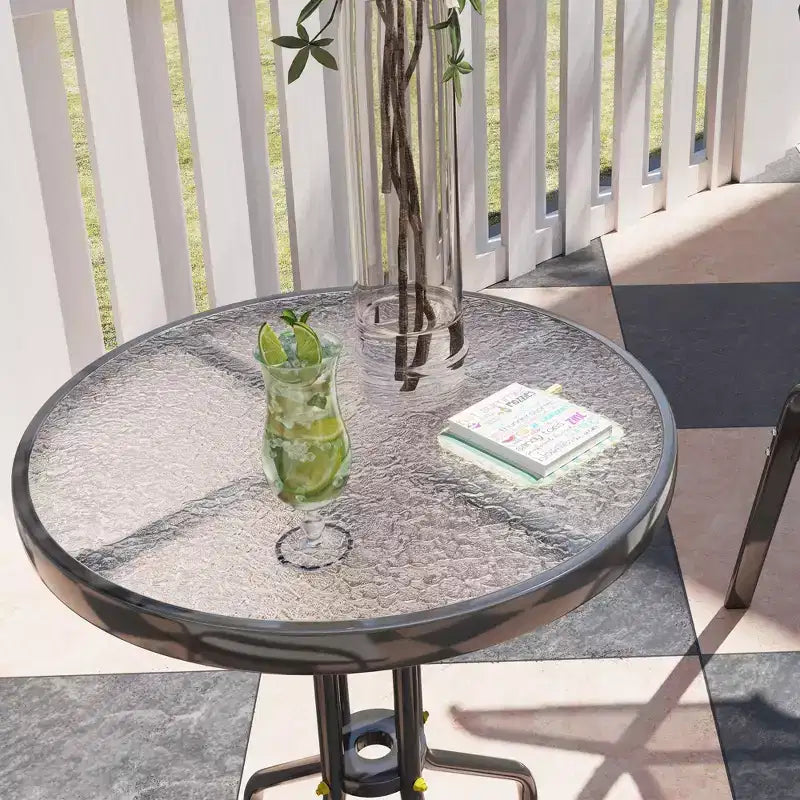 Ensemble de bistro 3 pièces, petit salon de jardin avec chaises empilables et table en verre pour jardin, balcon