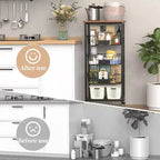 Desserte de cuisine avec 5 paniers, plateau en bois, chariot de service roulant, métal noir, facile à déplacer, solution de rangement durable
