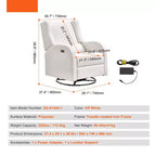 Fauteuil inclinable électrique et planeur pivotant, fauteuil inclinable planeur pivotant avec port USB et capacité de poids de 113 kg