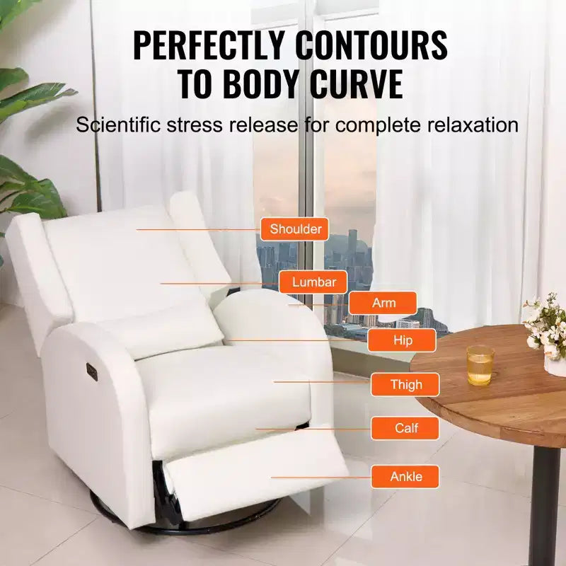 Fauteuil inclinable électrique et planeur pivotant, fauteuil inclinable planeur pivotant avec port USB et capacité de poids de 113 kg