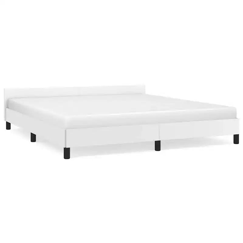 Cadre de lit avec tête de lit Similicuir blanc, contreplaqué, bois manufacturé