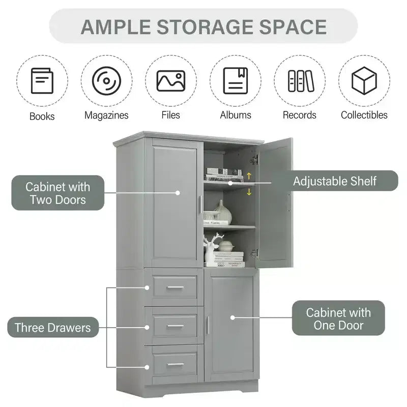 Meuble de rangement haut et large MAYEERTY avec portes et 3 tiroirs pour salle de bain ou bureau
