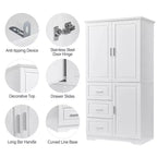 Meuble de rangement haut et large MAYEERTY avec portes et 3 tiroirs pour salle de bain ou bureau