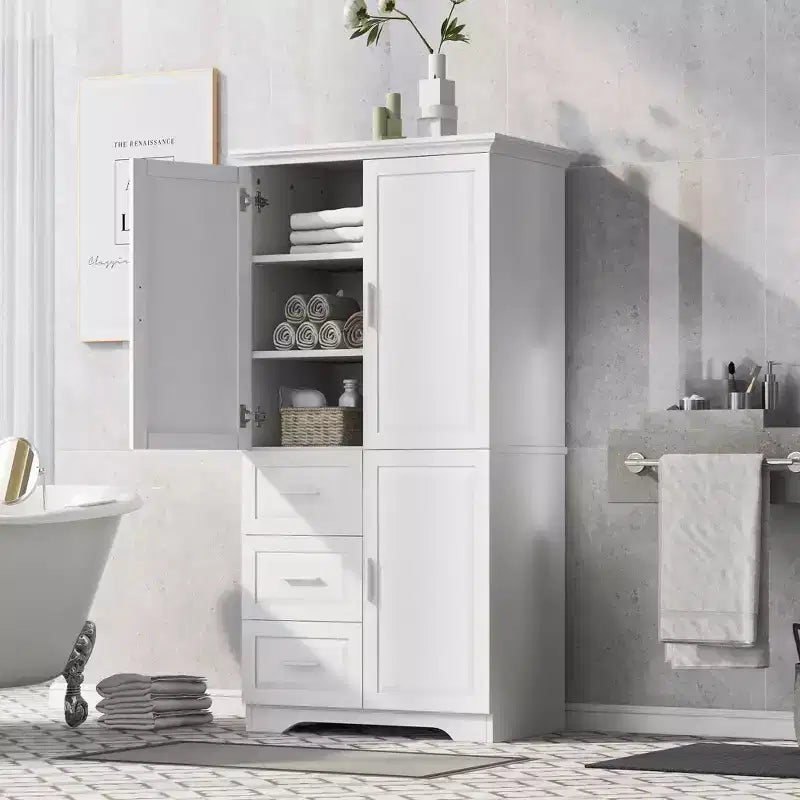 Meuble de rangement haut et large MAYEERTY avec portes et 3 tiroirs pour salle de bain ou bureau