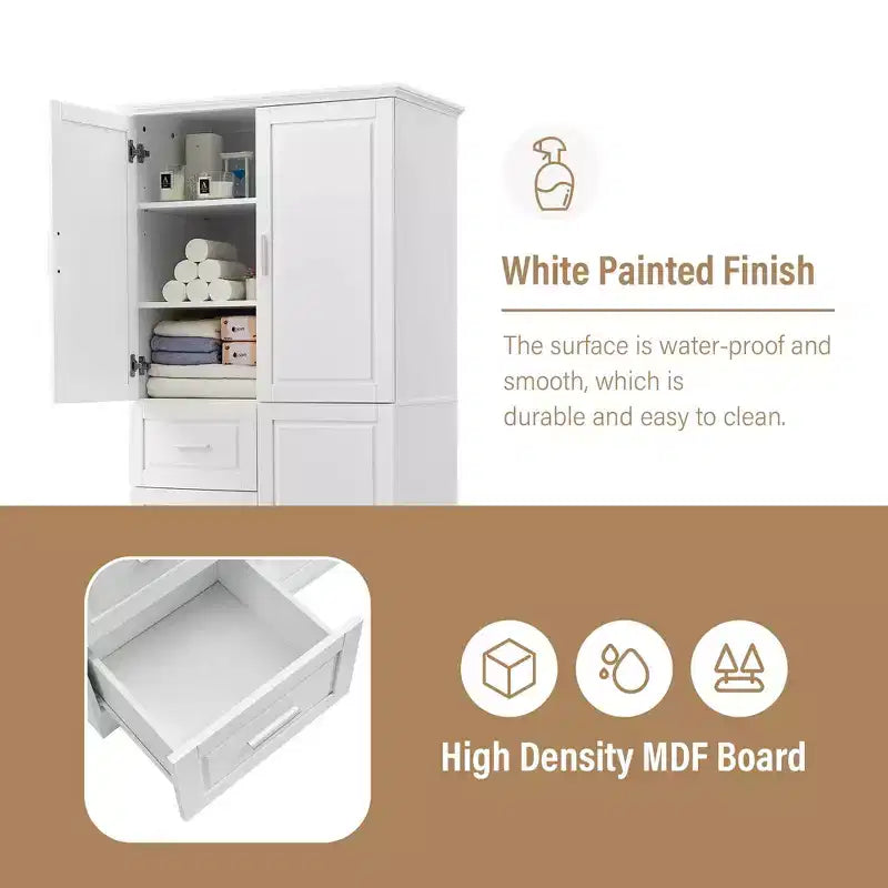 Meuble de rangement haut et large MAYEERTY avec portes et 3 tiroirs pour salle de bain ou bureau