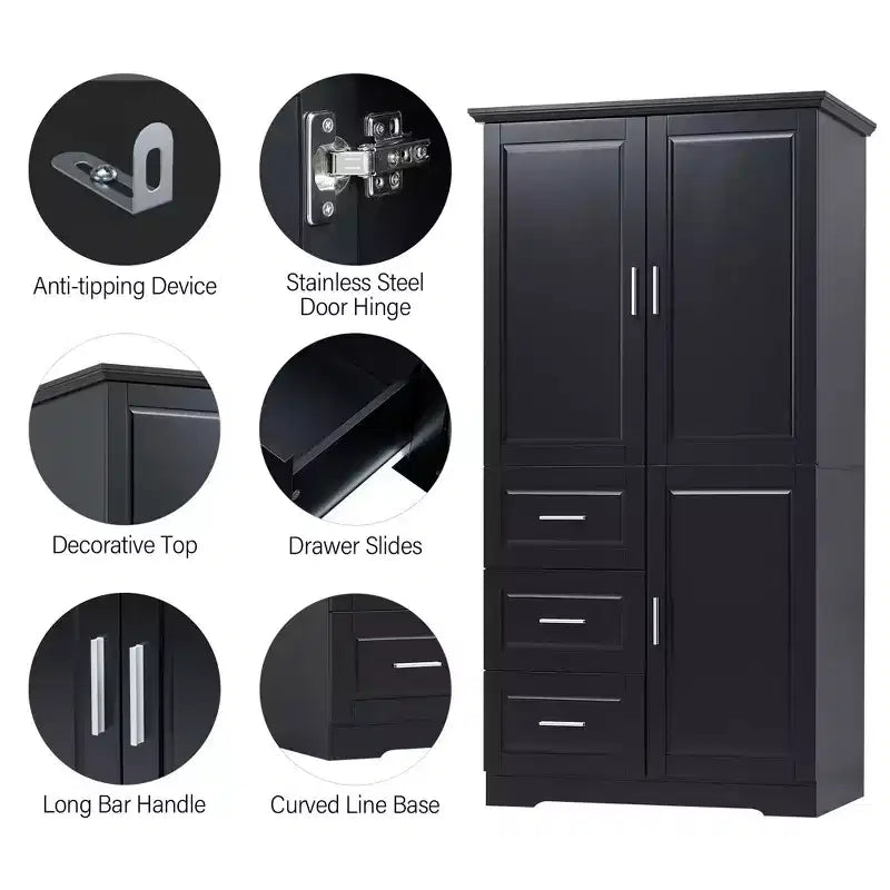 Meuble de rangement haut et large MAYEERTY avec portes et 3 tiroirs pour salle de bain ou bureau