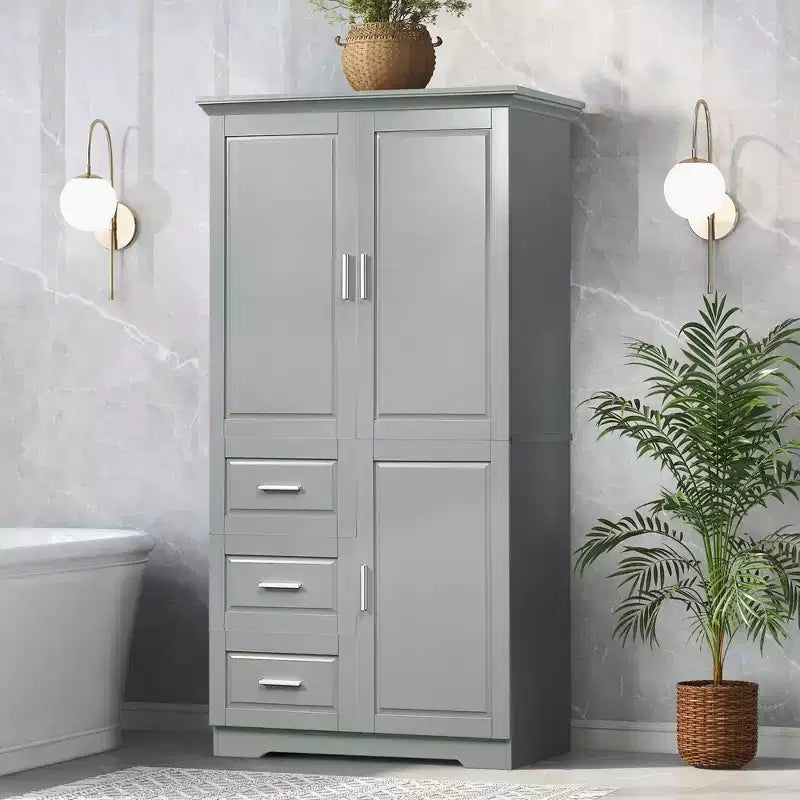 Meuble de rangement haut et large MAYEERTY avec portes et 3 tiroirs pour salle de bain ou bureau