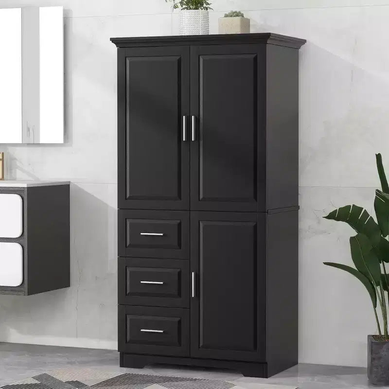 MAYEERTY White Tall Wide Storage Cabinet with Doors 3 Drawers for Bathroom Office