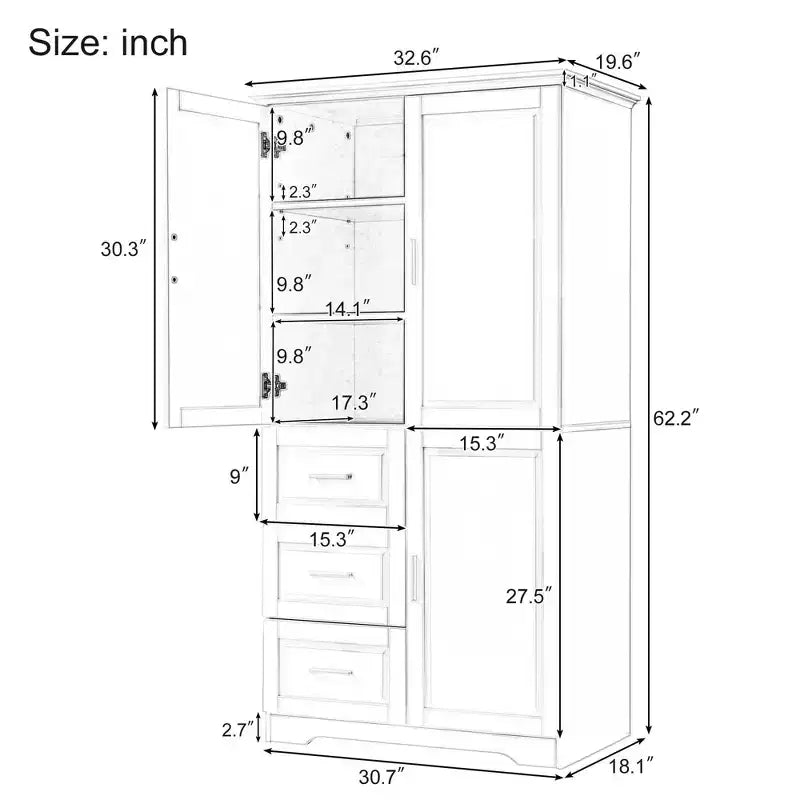 Meuble de rangement haut et large MAYEERTY avec portes et 3 tiroirs pour salle de bain ou bureau