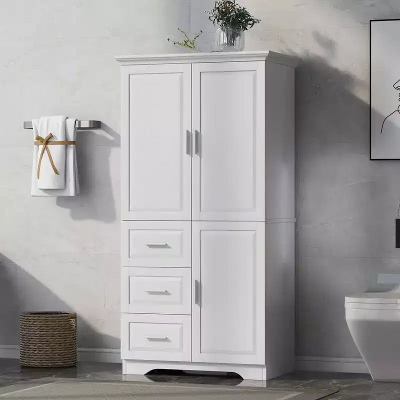 Meuble de rangement haut et large MAYEERTY avec portes et 3 tiroirs pour salle de bain ou bureau