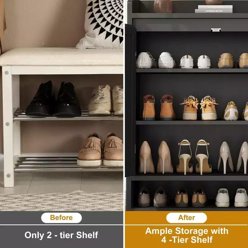 Meuble à chaussures en rotin, organisateur de rangement de chaussures en bois de style bohème avec étagères réglables pour entrée, couloir