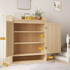 Meuble à chaussures en rotin, organisateur de rangement de chaussures en bois de style bohème avec étagères réglables pour entrée, couloir