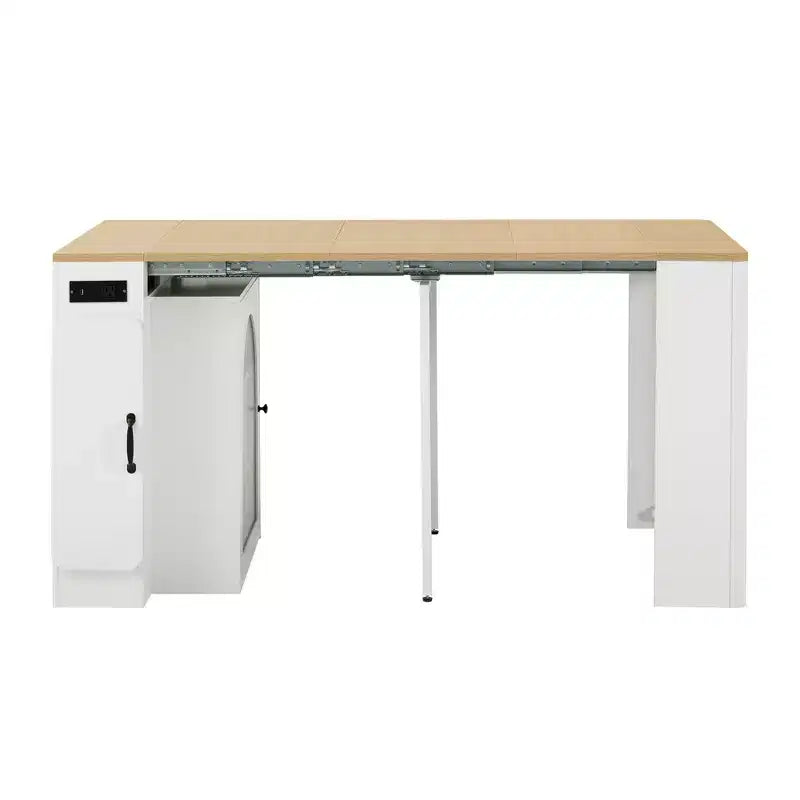 Table à manger extensible JVNOXK de 59 pouces avec 3 rallonges centrales amovibles, îlot de rangement mobile avec prise de courant et roulettes