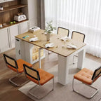 Table à manger extensible JVNOXK de 59 pouces avec 3 rallonges centrales amovibles, îlot de rangement mobile avec prise de courant et roulettes