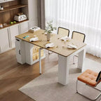 Table à manger extensible JVNOXK de 59 pouces avec 3 rallonges centrales amovibles, îlot de rangement mobile avec prise de courant et roulettes