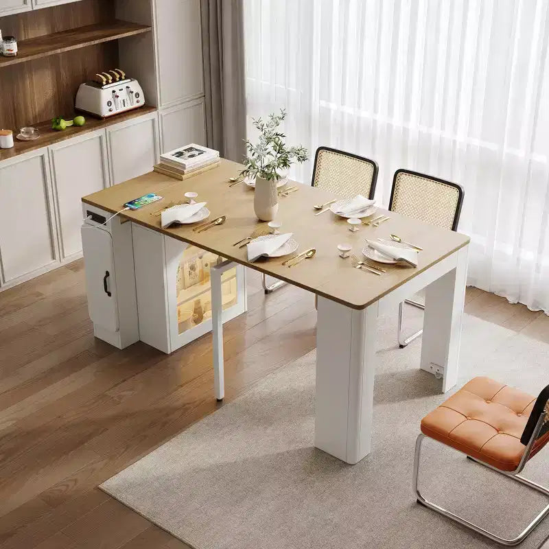 Table à manger extensible JVNOXK de 59 pouces avec 3 rallonges centrales amovibles, îlot de rangement mobile avec prise de courant et roulettes