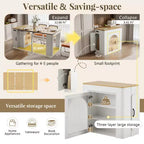 Table à manger extensible JVNOXK de 59 pouces avec 3 rallonges centrales amovibles, îlot de rangement mobile avec prise de courant et roulettes