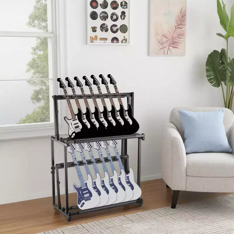 Support multi-guitares 2 niveaux, 14 supports, hauteur réglable, présentoir pour plusieurs guitares, accessoires d'ampli de guitare pour studio de musique à domicile