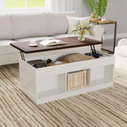 COZONY Coffee Table for Living Room with Lift Top and Storage, Square Industrial Design with X-Shaped Decor, Durable and Stylish, White