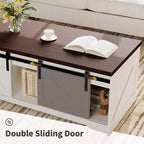 Table basse COZONY pour salon avec plateau relevable et rangement, design industriel carré avec décor en X, durable et élégante, blanche